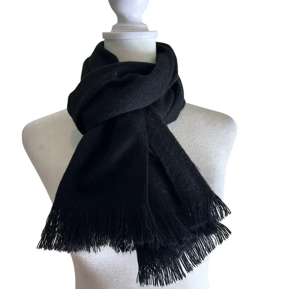 Black Acrylic Scarf Tassel Fringe Solid Wrap Shawl Neck Warmer Unisex Winter OS